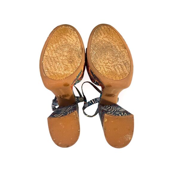 GIANNI BINI sz9 Platform Shoes Blue Red Canvas Retro Block Heel Ankle Strap Sexy - Picture 8 of 16